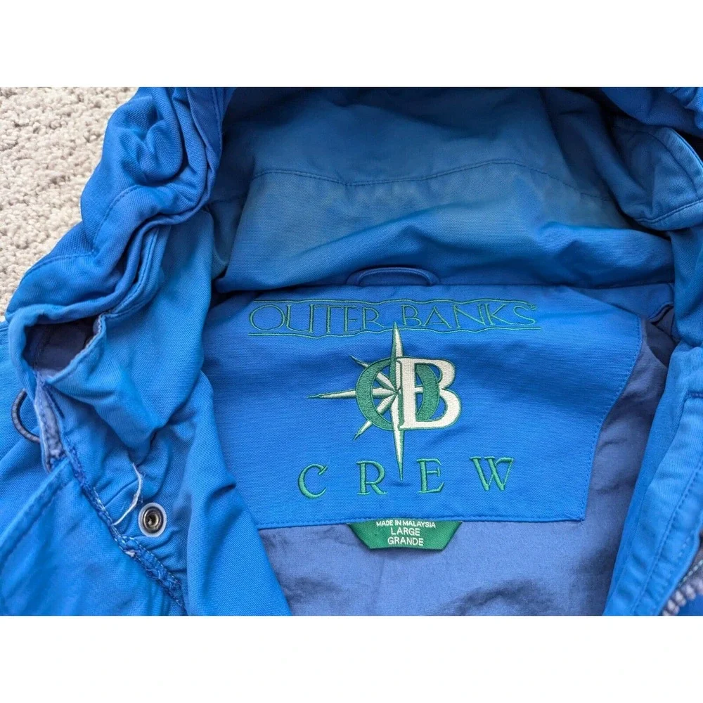 Vintage Outer Banks Crew Hoodie‎ Jacket Mens Large Snap Blue Windbreaker Logo